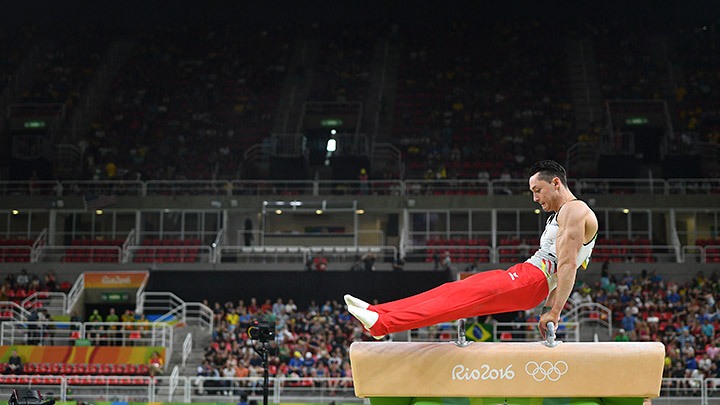 Andreas Toba of Germany performs on the pommel horse during the Men's Artistic Gymnastics event of the Rio 2016 Olympic Games at the Rio Olympic Arena, Rio de Janeiro, Brazil, 6 August 2016. Photo: Lukas Schulze/dpa | usage worldwide